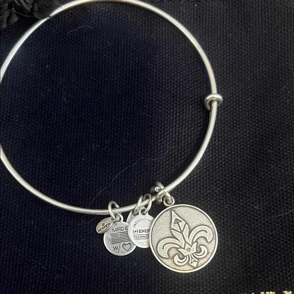 Alex and Ani Silver Charm Bangle with Fleur-de-Lis